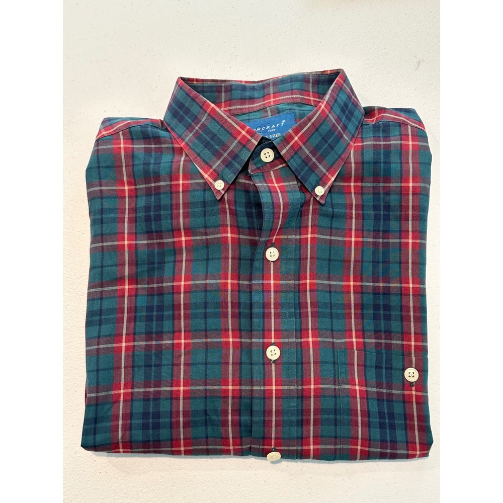 Towncraft‎ Wrinkle Free Plaid Button Down Shirt Men Large Long Sleeve